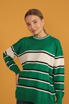 Striped Knitwear Women's Sweater-Green/Ecru