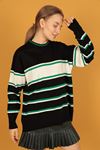 Striped Knitwear Women's Sweater-Black/Ecru