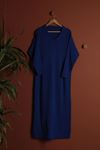 Женское трикотажное платье с воротником-рубашкой-Ярко синий