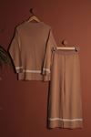 Half Herringbone Collar Line Detailed Women's Knitwear Suit-Light Brown