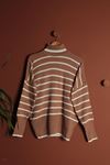 Turtleneck Striped Women's Sweater-Mink