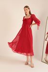 فستان نسائي من الشيفون بياقة مادونا-أحمر