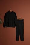 Premium Modal Knitted Hooded Zip Detail Suit-Black