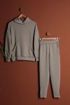 Premium Modal Knitted Hooded Zip Detail Suit-Grey