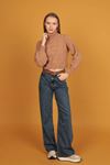 Patterned Turtleneck Women Sweater-Light Brown