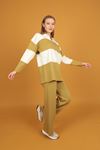 Tricot Fabric Striped Women's Suit-Oil Green