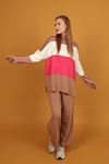 Half Herringbone Collar Colourful Women's Knitwear Suit-Light Brown