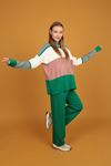 Half Herringbone Collar Colourful Women's Knitwear Suit-Green