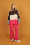 Half Herringbone Collar Colourful Women's Knitwear Suit-Fuchsia