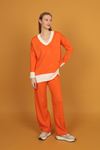 Женский трикотажный костюм с V-образным вырезом-Оранжевый
