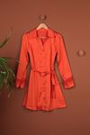 Satin Women's Dress with Feathered Sleeves-Orange