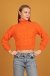 Patterned Turtleneck Women Sweater-Orange