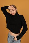 Patterned Turtleneck Women Sweater-Black