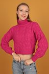 Patterned Turtleneck Women Sweater-Fuchsia