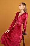 Velvet Balloon Sleeve Women's Dress-Burgundy