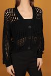 Button Detail Women's Knitwear Cardigan-Black