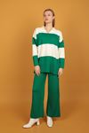 Tricot Fabric Striped Women's Suit-Green
