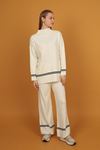 Half Herringbone Collar Line Detailed Women's Knitwear Suit-Ecru
