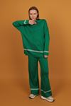 Женские трикотажные костюмы с воротником елочка с детализацией по линии-Зелёный