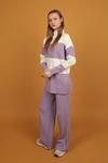 Half Herringbone Collar Women's Knitwear Suit-Lilac