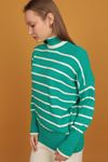 Turtleneck Striped Women's Sweater-Turquoise