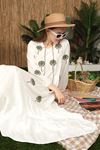 Viscose Fabric Palm Embroidered Women's Dress-Ecru