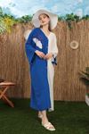 Женское платье из вискозной ткани с вышивкой листьев-Ярко синий