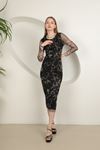 Tül Kumaş Batik Desen Kadın Elbise-Siyah