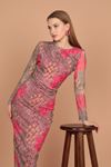 Tulle Fabric Ethnic Pattern Women Dress-Fuchsia