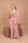 Linen Fabric Shirt Women's Set-Light Pink