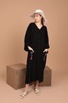 Женское платье из вискозной ткани с этнической вышивкой-Чёрный