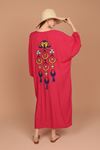 Viscose Fabric Ethnic Embroidery Women's Dress-Fuchsia