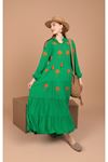 Viscose Fabric Palm Embroidered Women's Dress-Green