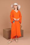 Viskon Kumaş Aplike Nakışlı Püskül Detay Kadın Elbise-Oranj