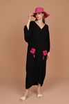 Viskon Kumaş Aplike Nakışlı Püskül Detay Kadın Elbise-Siyah