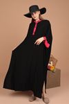 Женское платье из вискозной ткани с пальмовой вышивкой-Чёрный