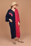 Viscose Fabric Leaf Embroidered Women's Dress-Navy
