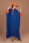 فستان نسائي من قماش الفيسكوز مطرز بالنخيل-ازرق شامي 