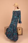 فستان نسائي بياقة مادونا من قماش الفسكوز-ازرق