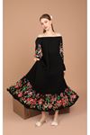 Viscose Printed Fabric Madonna Collar Women's Dress-Black