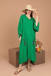 فستان نسائي من قماش الفسكوز والتطريز العرقي-اخضر