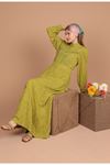 Linen Fabric Lace Women's Dress-Oil Green