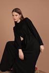 Linen Fabric Embroidered Women's Dress-Black