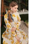 Linen Fabric Leaf Pattern Women Dress-Mustard