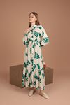 فستان نسائي بنمط أوراق الشجر من قماش الكتان-اخضر