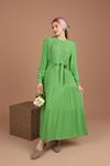 Linen Fabric Women Dress-Pistachio Green 