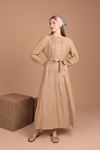 Linen Fabric Women Dress-Mink