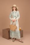 Linen Fabric Patterned Women's Dress-Khaki 