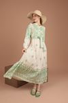 Linen Fabric Patterned Women's Dress-Green