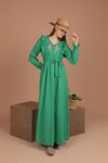 Ruffled Embroidered Women's Dress-Green